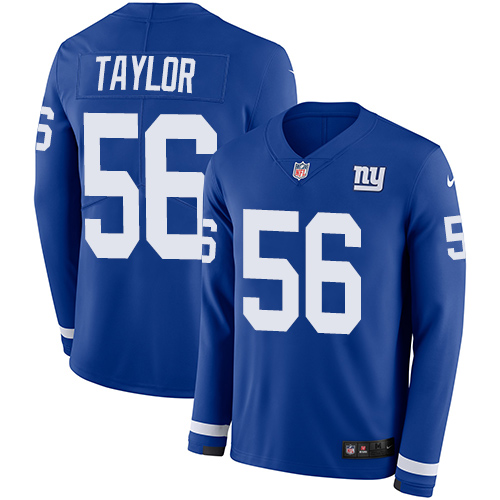 Giants #56 Lawrence Taylor Royal Blue Team Color Men's Stitched Limited Therma Long Sleeve Jersey