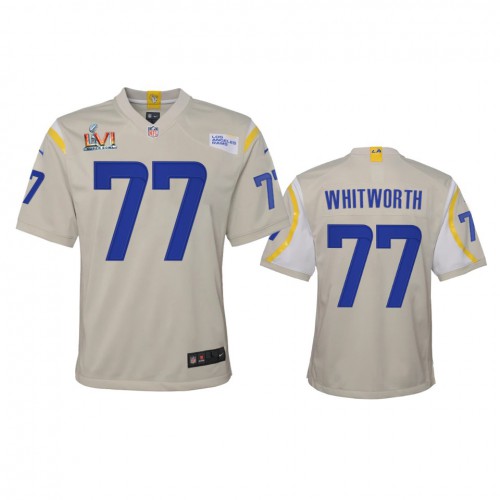 Los Angeles Los Angeles Rams #77 Andrew Whitworth Youth Super Bowl LVI Patch Game Jersey - Bone Youth