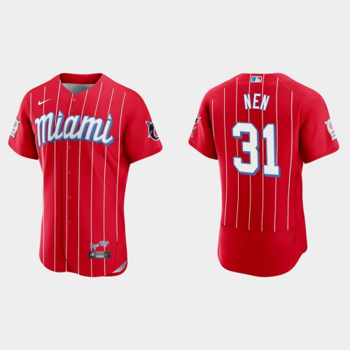 Miami Miami Marlins #31 Robb Nen Men's 2021 City Connect Authentic Jersey Red Men's