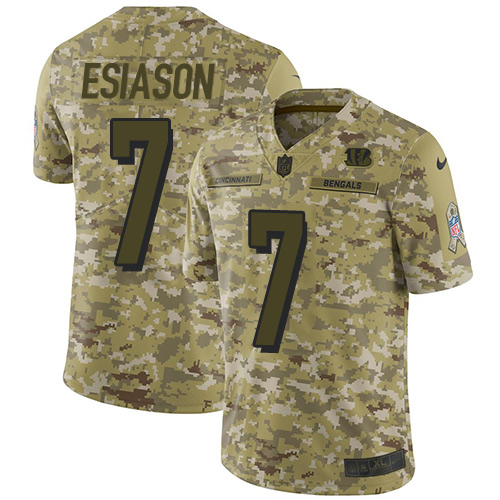 Cincinnati Bengals #7 Boomer Esiason Camo Men's Stitched Limited 2018 Salute To Service Jersey Men's