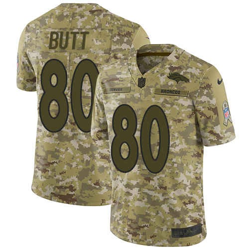 Denver Broncos #80 Jake Butt Camo Men's Stitched Limited 2018 Salute To Service Jersey Men's