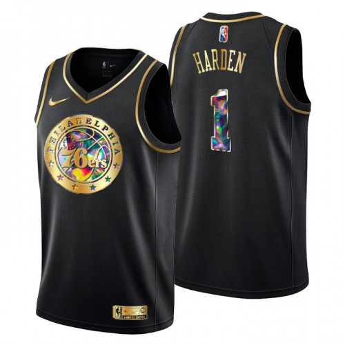 Philadelphia Philadelphia 76ers #1 James Harden Mens Golden Edition Diamond Logo 2021/22 Swingman Jersey - Black Mens