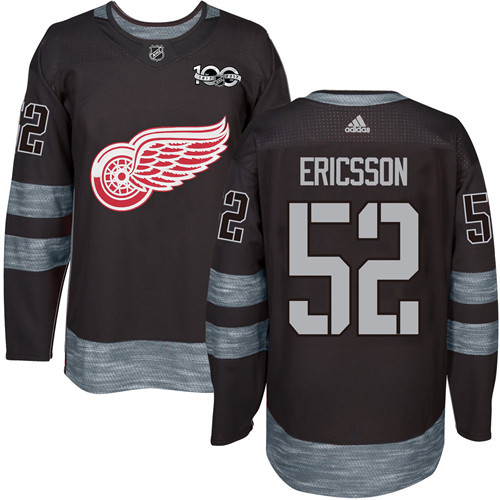 Adidas Detroit Red Wings #52 Jonathan Ericsson Black 1917-2017 100th Anniversary Stitched Jersey Men's