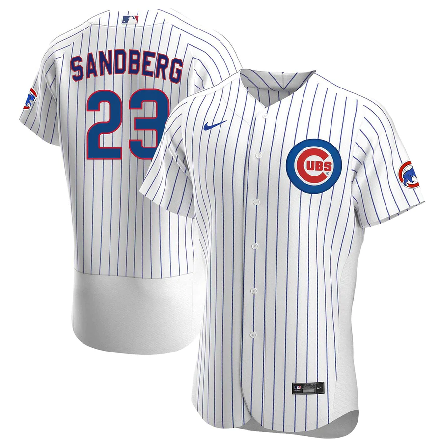 Men's Chicago Cubs #23 Ryne Sandberg White Royal Home Flex Base Jersey