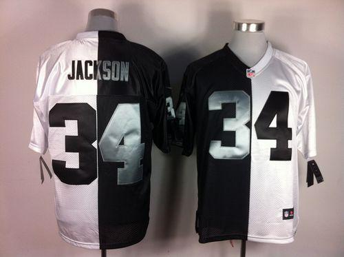 Raiders #34 Bo Jackson White/Black Men's Stitched Elite Split Jersey
