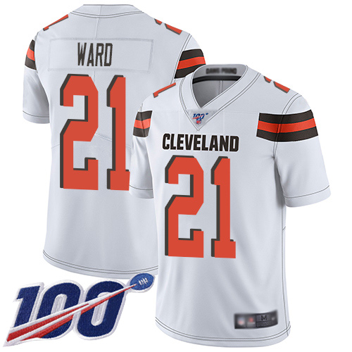 Browns #21 Denzel Ward White Men's Stitched 100th Season Vapor Limited Jersey