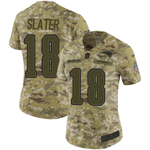 Patriots #18 Matt Slater Camo Women's Stitched Limited 2018 Salute To Service Jersey