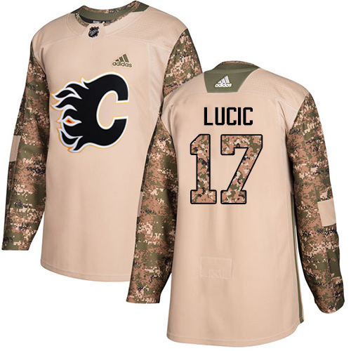 Adidas Calgary Flames #17 Milan Lucic Camo Authentic 2017 Veterans Day Stitched Youth Jersey Youth