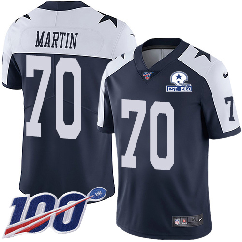 Dallas Cowboys #70 Zack Martin Navy Blue Thanksgiving Men's Stitched With Established In 1960 Patch 100th Season Vapor Untouchable Limited Throwba