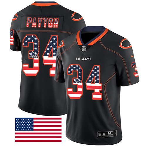 Bears #34 Walter Payton Black Men's Stitched Limited Rush USA Flag Jersey