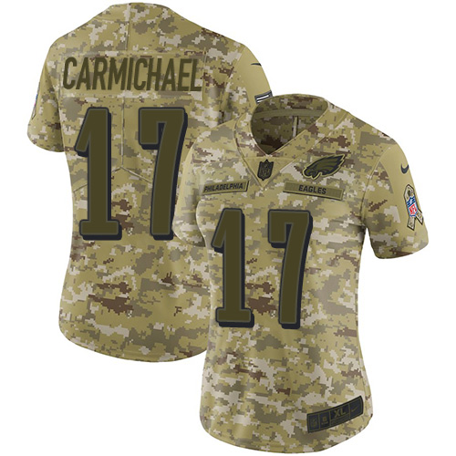 Philadelphia Eagles #17 Harold Carmichael Camo Women's Stitched Limited 2018 Salute to Service Jersey Womens