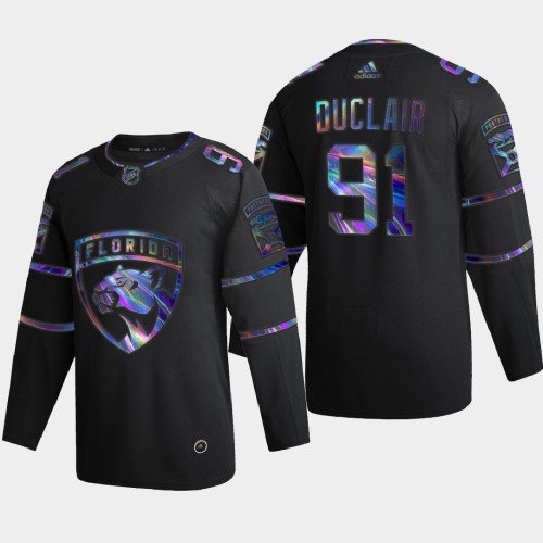 Florida Florida Panthers #91 Anthony Duclair Men's Iridescent Holographic Collection Jersey - Black Men's