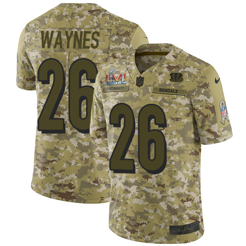 Cincinnati Bengals #26 Trae Waynes Camo Super Bowl LVI Patch Men's Stitched Limited 2018 Salute To Service Jersey Men's