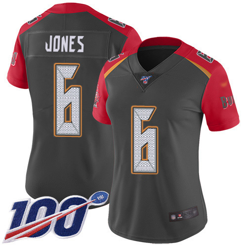 Buccaneers #6 Julio Jones Gray Women's Stitched Limited Inverted Legend 100th Season Jersey