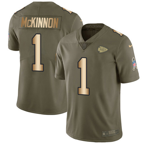 Chiefs #1 Jerick McKinnon Olive/Gold Youth Stitched Limited 2017 Salute To Service Jersey