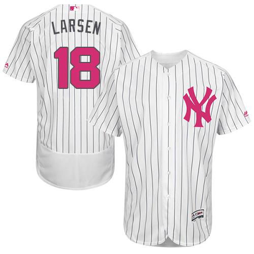 New York Yankees #18 Don Larsen White Strip Flexbase Authentic Collection Mother's Day Stitched Jersey Men's