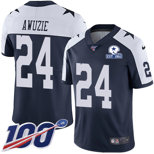 Dallas Cowboys #24 Chidobe Awuzie Navy Blue Thanksgiving Men's Stitched With Established In 1960 Patch 100th Season Vapor Untouchable Limited Thro