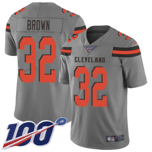 Browns #32 Jim Brown Gray Men's Stitched Limited Inverted Legend 100th Season Jersey
