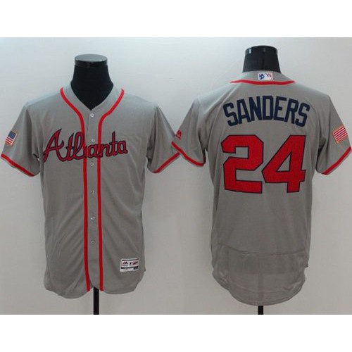 Atlanta Braves #24 Deion Sanders Grey Fashion Stars & Stripes Flexbase Authentic Stitched Jersey Men's