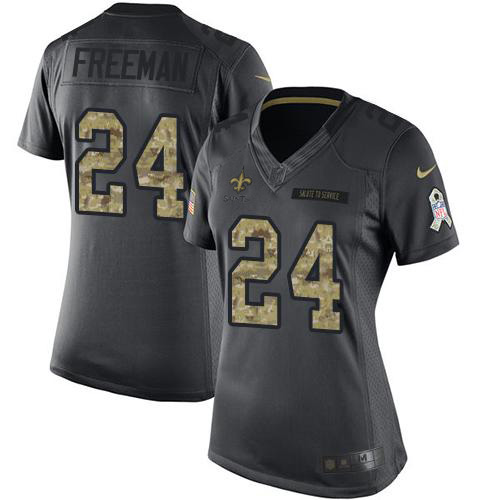 New Orleans Saints #24 Devonta Freeman Black Women's Stitched Limited 2016 Salute to Service Jersey Womens