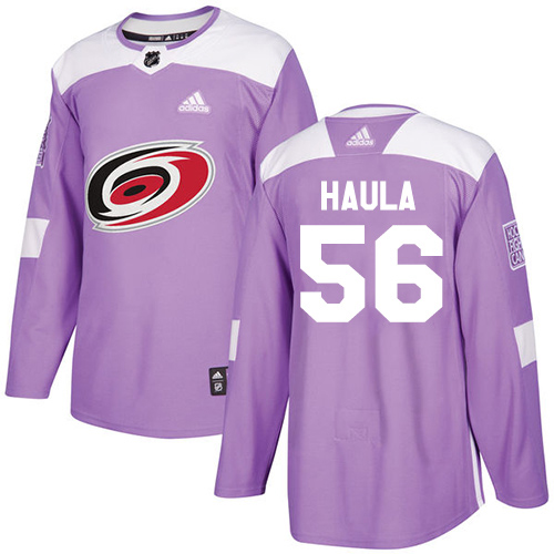 Adidas Carolina Hurricanes #56 Erik Haula Purple Authentic Fights Cancer Stitched Jersey Men's