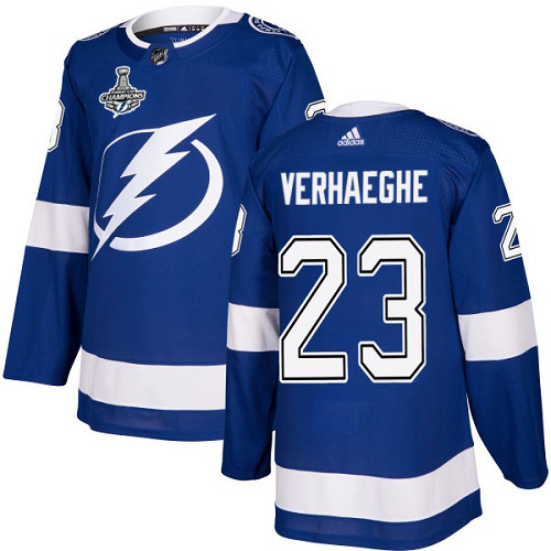 Adidas Tampa Bay Lightning #23 Carter Verhaeghe Blue Home Authentic Youth 2020 Stanley Cup Champions Stitched Jersey Youth