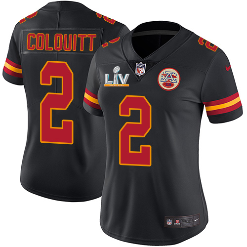 Kansas City Chiefs #2 Dustin Colquitt Black Women's Super Bowl LV Bound Stitched Limited Rush Jersey Womens