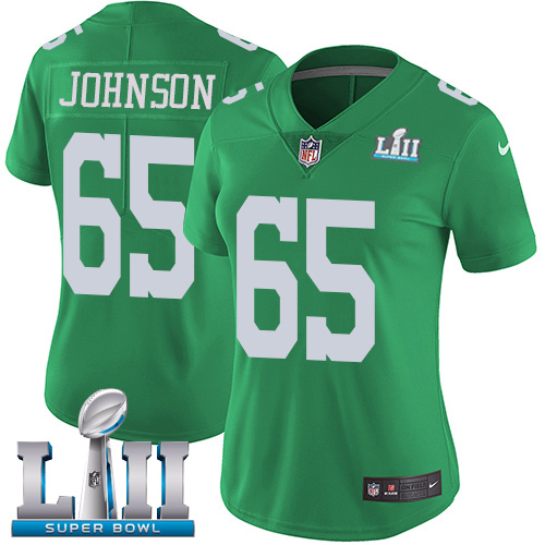 Philadelphia Eagles #65 Lane Johnson Green Super Bowl LII Women's Stitched Limited Rush Jersey Womens