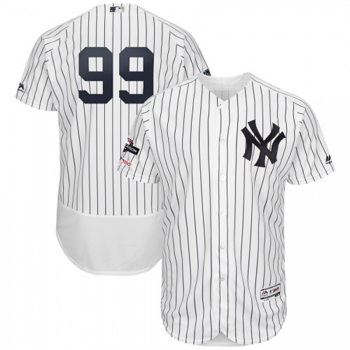 New York New York Yankees #99 Aaron Judge Majestic 2019 Postseason Authentic Flex Base Player Jersey White Navy Men's