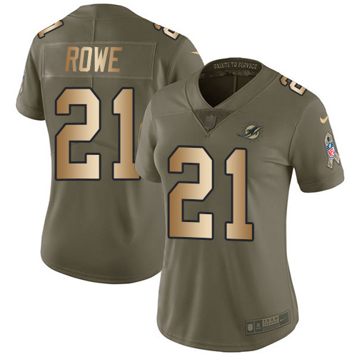 Miami Dolphins #21 Eric Rowe Olive/Gold Women's Stitched Limited 2017 Salute To Service Jersey Womens