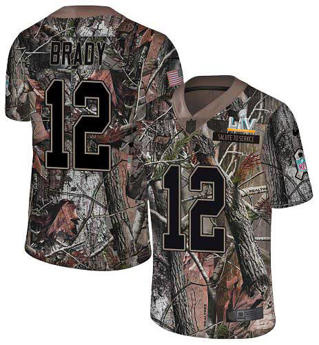Buccaneers #12 Tom Brady Camo Men's Super Bowl LV Bound Stitched Limited Rush Realtree Jersey