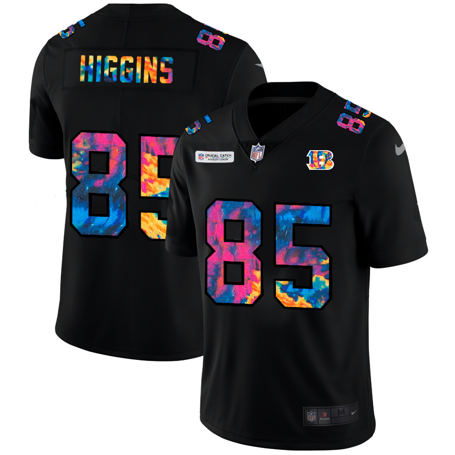 Cincinnati Bengals #85 Tee Higgins Men's Multi-Color Black 2020 Crucial Catch Vapor Untouchable Limited Jersey
