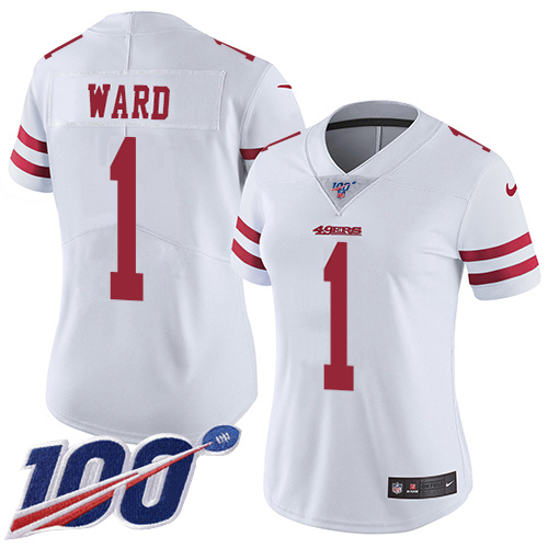 49ers #1 Jimmie Ward White Women's Stitched 100th Season Vapor Limited Jersey