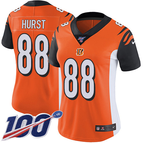 Bengals #88 Hayden Hurst Orange Alternate Women's Stitched 100th Season Vapor Untouchable Limited Jersey