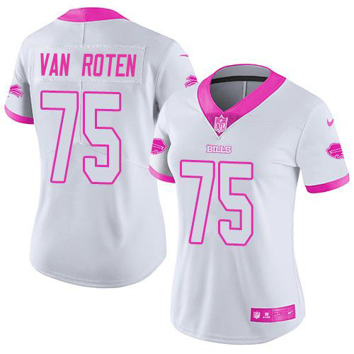 Bills #75 Greg Van Roten White/Pink Women's Stitched Limited Rush Fashion Jersey