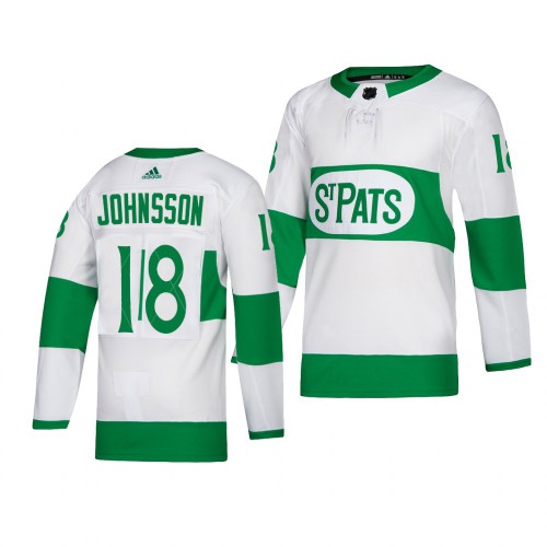 Maple Toronto Maple Leafs #18 Andreas Johnsson adidas White 2019 St. Patrick's Day Authentic Player Stitched Jersey Men's