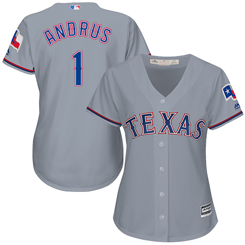 Texas Rangers #1 Elvis Andrus Grey Road Women's Stitched Jersey Womens