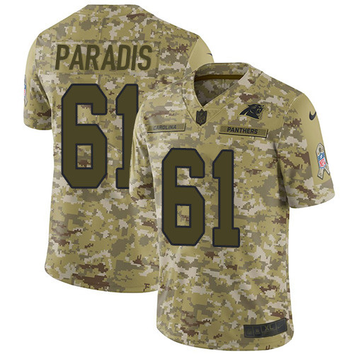 Carolina Panthers #61 Matt Paradis Camo Men's Stitched Limited 2018 Salute To Service Jersey Men's