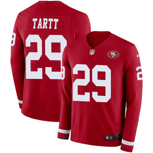 San Francisco 49ers #29 Jaquiski Tartt Red Team Color Men's Stitched Limited Therma Long Sleeve Jersey Men's