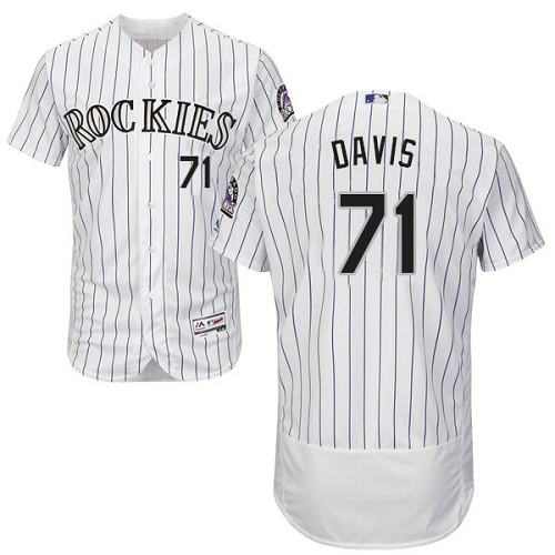 Colorado Rockies #71 Wade Davis White Strip Flexbase Authentic Collection Stitched Jersey Men's