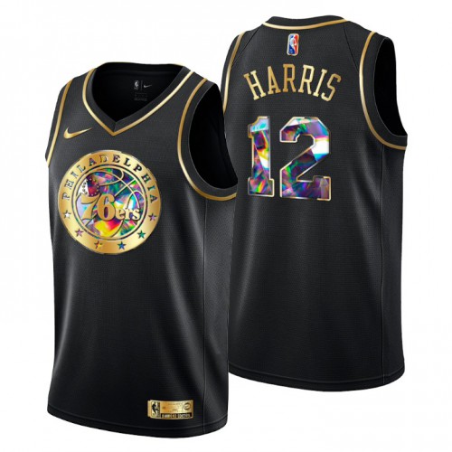 Philadelphia Philadelphia 76ers #12 Tobias Harris Mens Golden Edition Diamond Logo 2021/22 Swingman Jersey - Black Mens