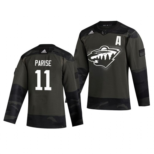 Minnesota Minnesota Wild #11 Zach Parise Adidas 2019 Veterans Day Men's Authentic Practice Jersey Camo Men's
