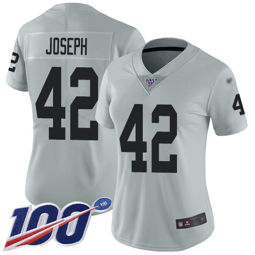 Las Vegas Raiders #42 Karl Joseph Silver Women's Stitched Limited Inverted Legend 100th Season Jersey Womens