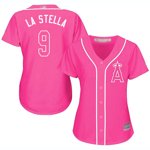 Los Angeles Angels #9 Tommy La Stella Pink Fashion Women's Stitched Jersey Womens
