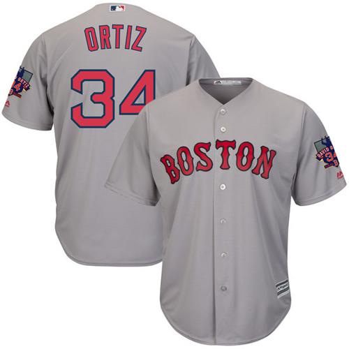 Boston Red Sox #34 David Ortiz Grey New Cool Base with Retirement Patch Stitched Jersey Men's