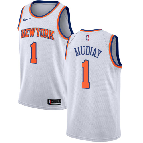 New York Knicks #1 Emmanuel Mudiay White Swingman Association Edition Jersey Mens