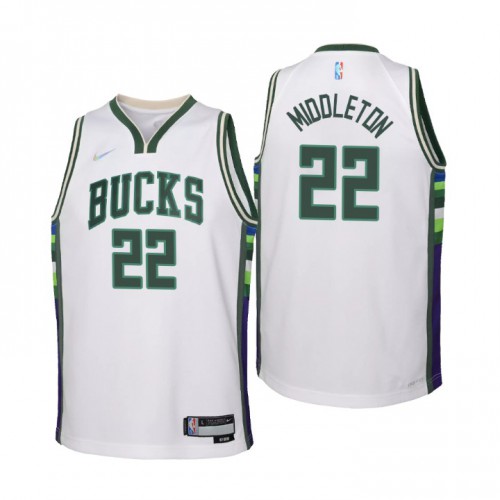 Milwaukee Milwaukee Bucks #22 Khris Middleton Youth White 2021/22 Swingman Jersey - City Edition Youth