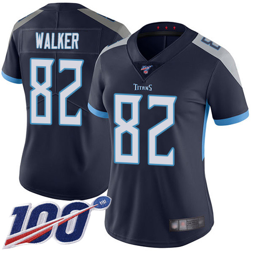 Tennessee Titans #82 Delanie Walker Navy Blue Team Color Women's Stitched 100th Season Vapor Limited Jersey Womens