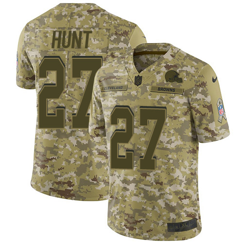 Cleveland Browns #27 Kareem Hunt Camo Men's Stitched Limited 2018 Salute To Service Jersey Men's