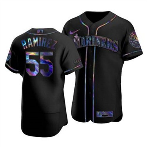 Seattle Seattle Mariners #55 Yohan Ramirez Men's Iridescent Holographic Collection Jersey - Black Men's